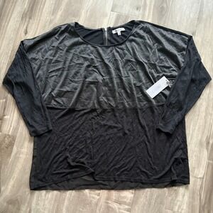 New JENNIFER LOPEZ Top Blouse 1X Black Sheer Dot Woven Back Zip Oversized $54‎